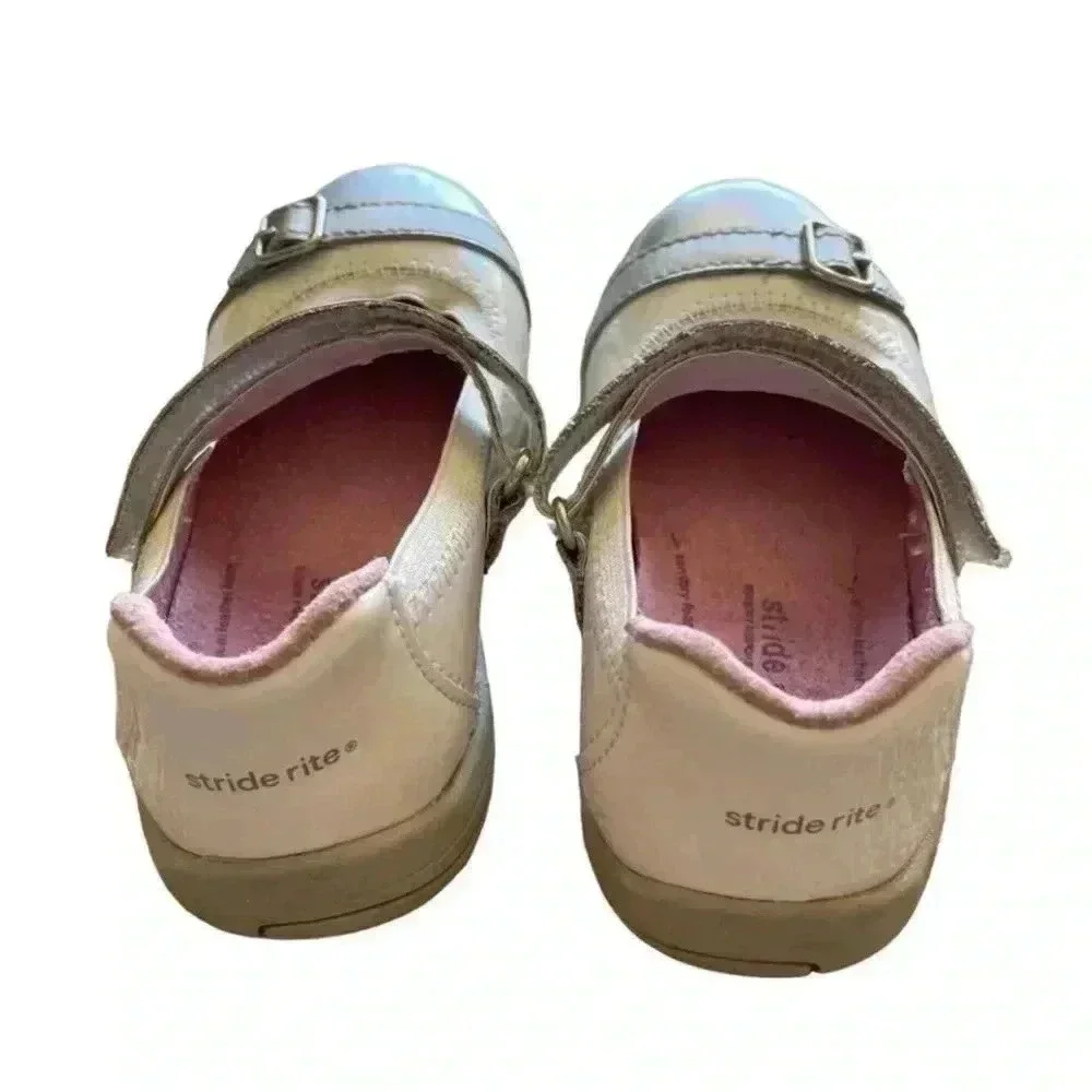Stride Ride Chandra White Silver Patent Leather Mary Jane Shoes Toddler SZ 9.5